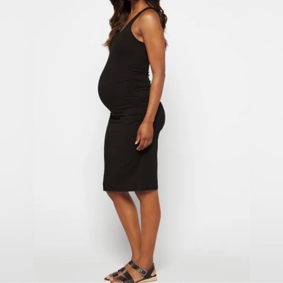 NWT MARKET & SPRUCE Stitch Fix Black Ren Maternity Racerback Midi Dress - Picture 2 of 9